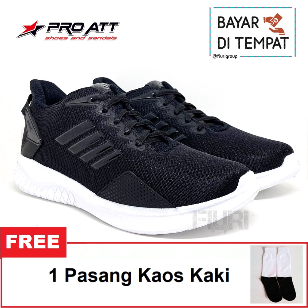 FIURI - Pro ATT Original - PI 600 HITAM PUTIH 39-43 - Sepatu Kets Pria - Sepatu Sneakers Pria - Sepatu Olahraga Sport Pria - Sepatu Casual - Sepatu Jogging Lari Fitness Gym Senam Pria - Sepatu Cowok - Sepatu Sekolah Bertali SD SMP SMA