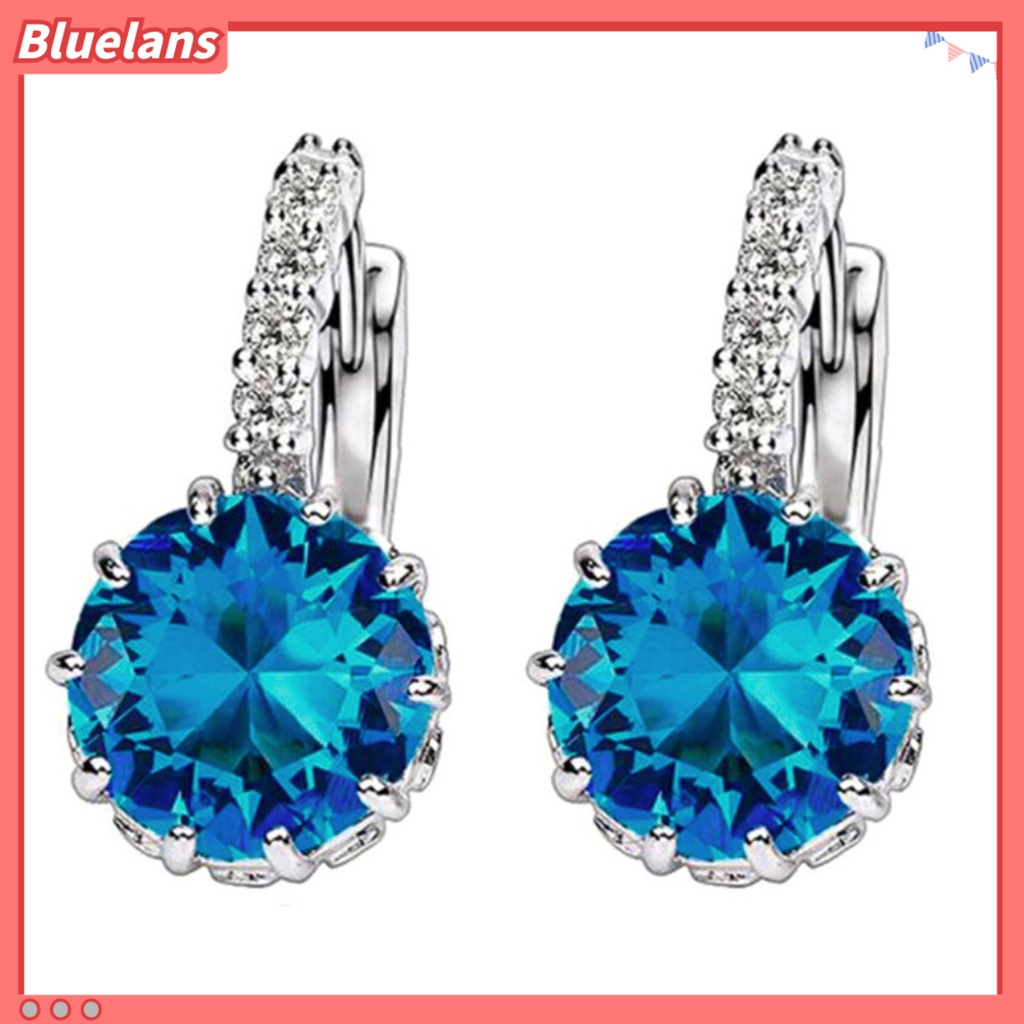 Bluelans Women Round Cubic Zirconia Inlaid Stud Earrings Wedding Engagement Jewelry Gift