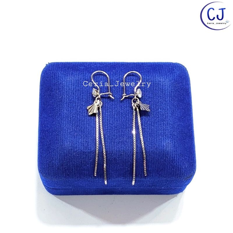 Anting Perak Asli Silver 925 Lapis Emas Putih Model Agogo italy Double - Perak Asli 925