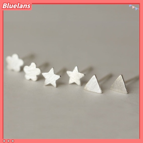 Bluelans Women 925 Sterling Silver Plated Tiny Brushed Heart Star Ear Stud Earrings