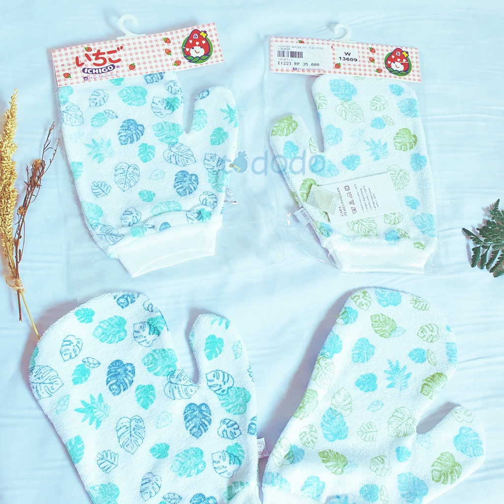 Washlap Tangan Bayi Rib Ichigo / Lap Mandi Motif Daun 1pcs