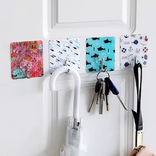 MOTIF Gantungan hook  tempel dengan motif  gambar -- AC 320 -- Hanger Tempel dinding dengan Kait hook  untuk cantelan baju kunci sapu lap pel hiasan dekorasi dan lainnya alat peralatan organizer dapur rumah tangga kamar tamu / tidur / mandi