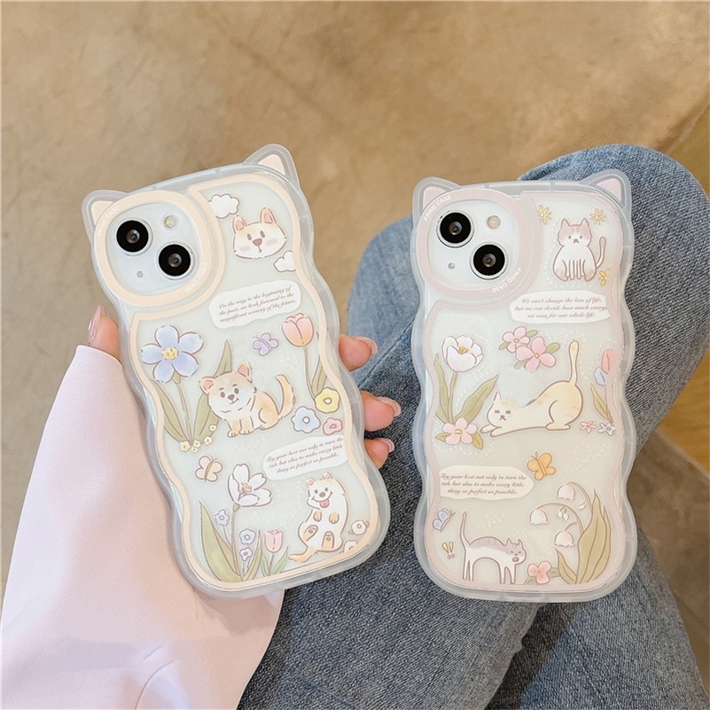 Soft Case Silikon Motif Kucing / Bunga Untuk iPhone 14 13 12 11 Pro Max X Xr Xs Max 8 7 6 6s Plus