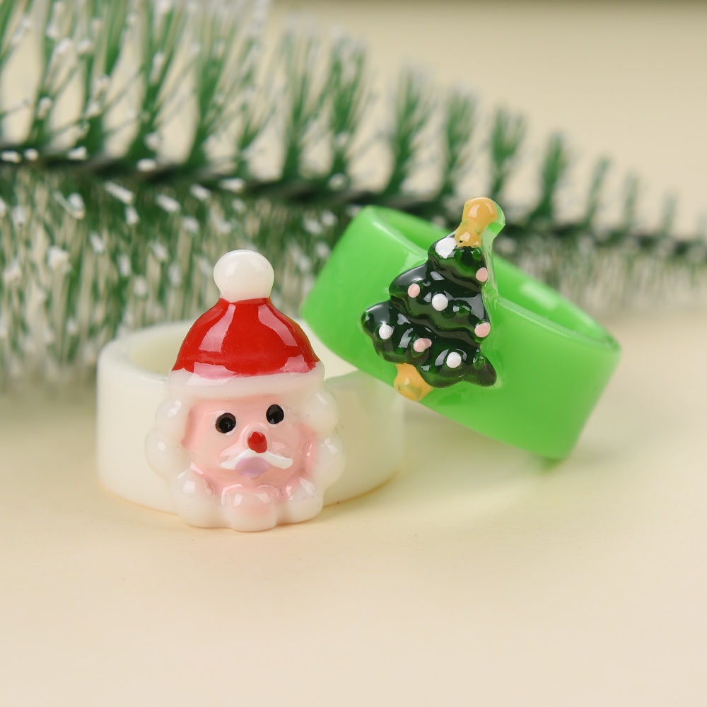 Cincin Desain Kartun Hewan Rusa Santa Claus Snowman Pohon Natal Bahan Akrilik Untuk Wanita