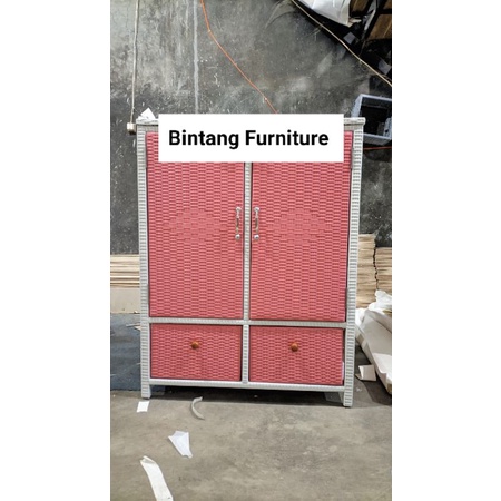 Lemari Rotan Sintetis 1 Pintu 4 Laci Rak Buku Susun Lemari Plastik Model Kekinian Murah