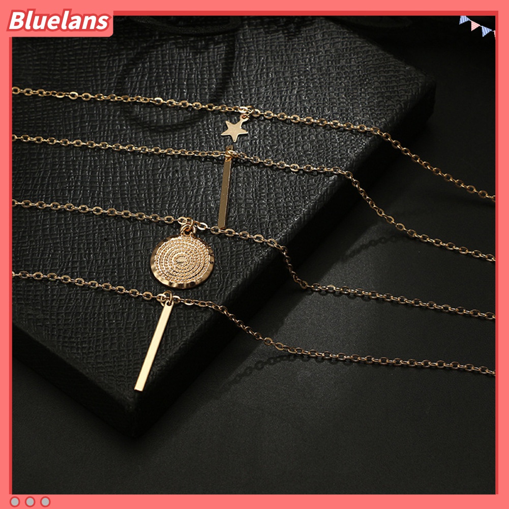 Kalung Rantai Banyak Lapis Dengan Liontin Bintang Bulat Untuk Wanita