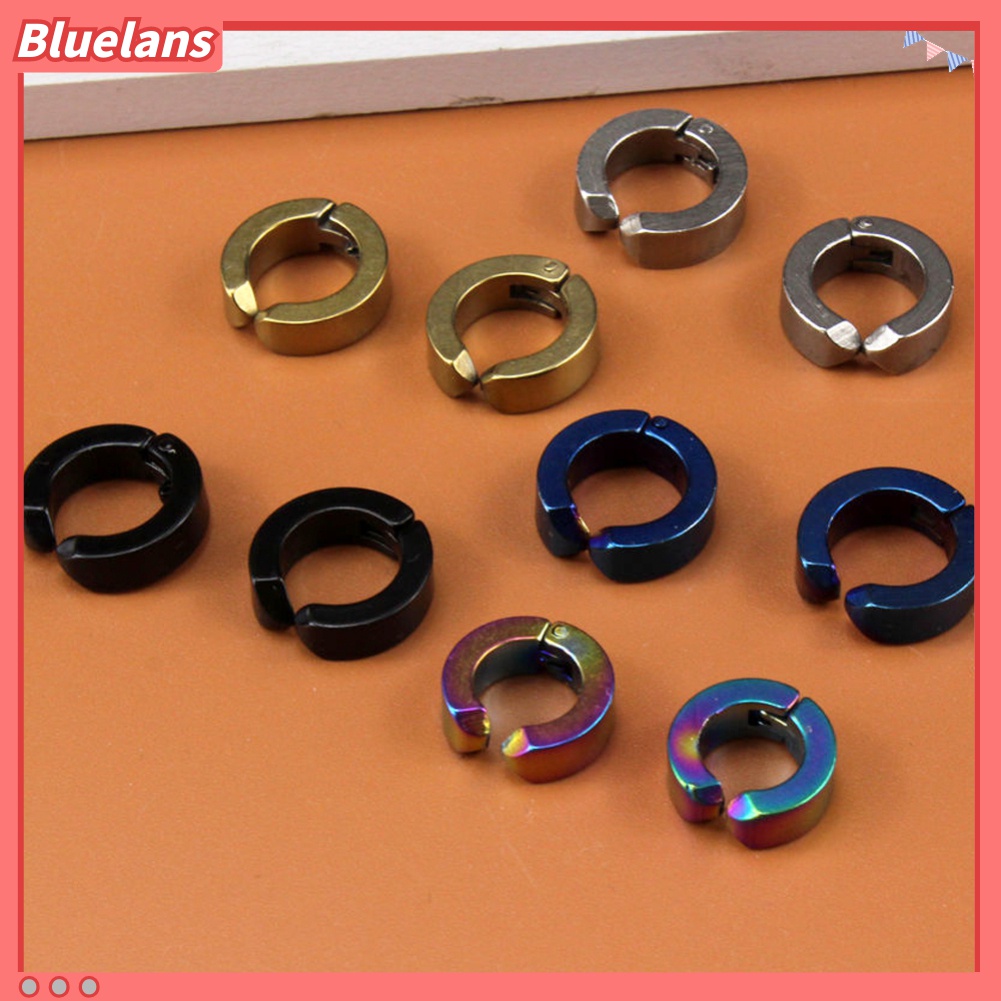 2pcs Anting Klip On Tanpa Tindik Bahan Stainless Steel Gaya Punk Untuk Unisex