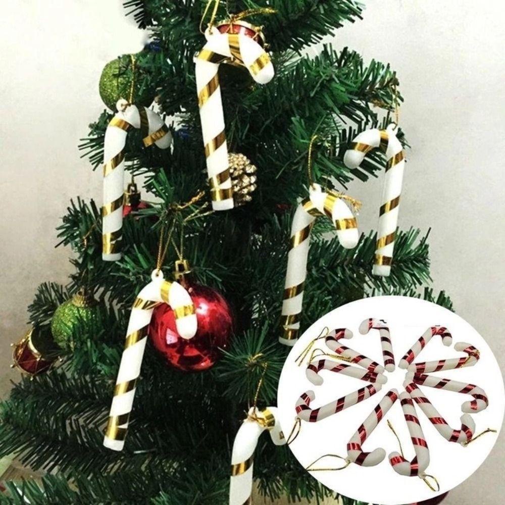 Augustina 12pcs / Set Hiasan Gantung Pohon Natal Bentuk Candy Crutch Mini Untuk Hadiah Anak DIY