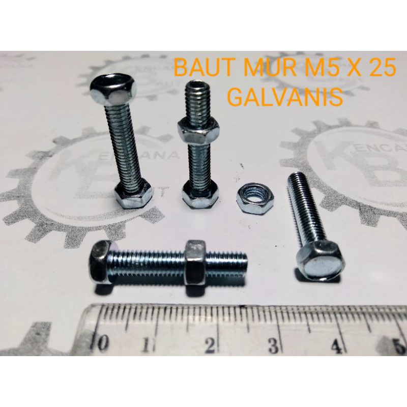 BAUT MUR M5 X 25 GALVANIS / BAUT MUR ISO M5 X 25 KUNCI 8 PANJANG 2,5 CM