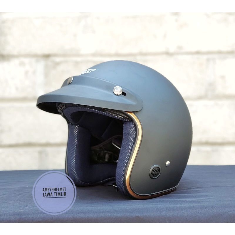 HELM BOGO LIST CHROME ORIGINAL SNI RETRO DEWASA KACA DATAR