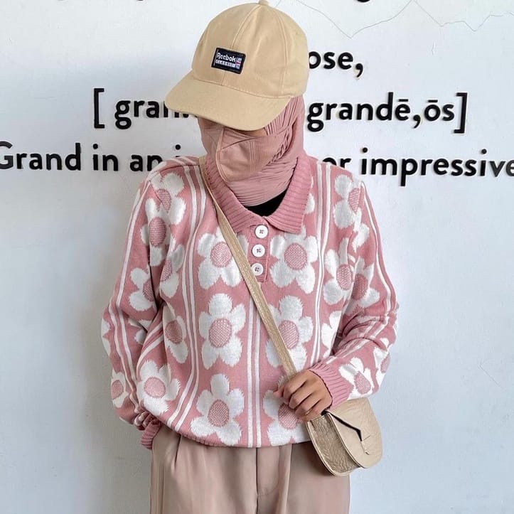 ZAHRA - Sweater Rajut Wanita Motif Bunga KNITWEAR TEBAL HIMAWARI PREMIUM