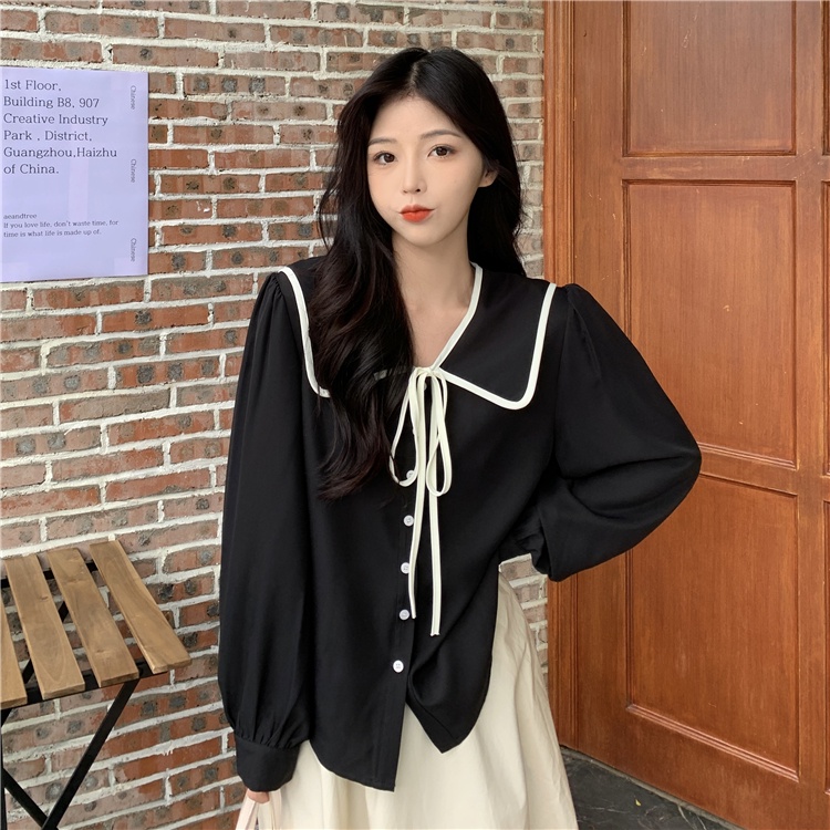 yikoo-Kemeja korea temperamen shirt leher boneka blouse wanita