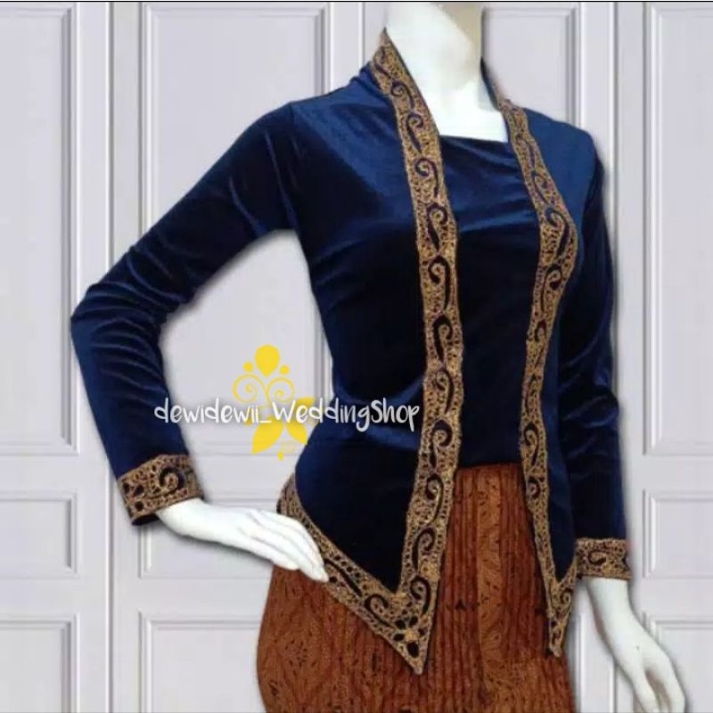 Kebaya Kutubaru Bordir Cantik / Bahan Bludru - Warna Navy