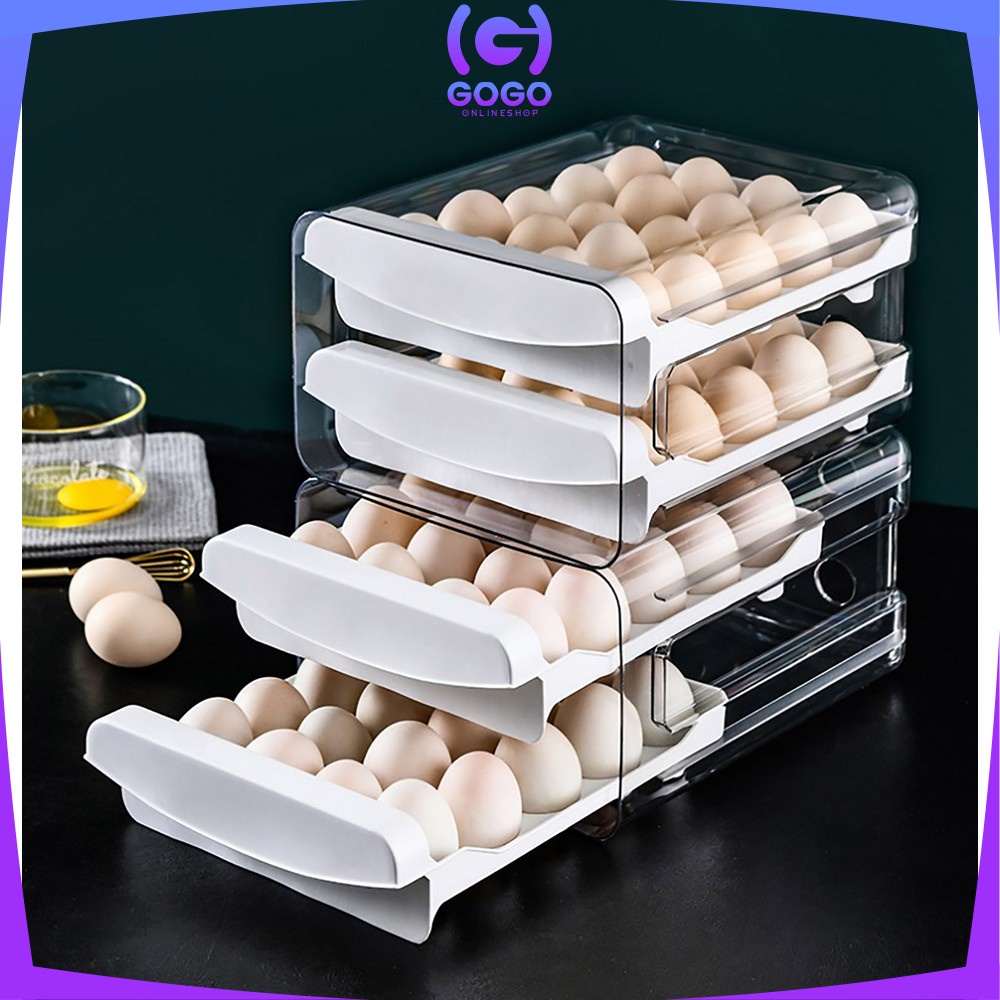 GOGO-C268 Tempat Penyimpanan Telur 2 Tingkat Egg Storage Box Organizer Rak Telur 2 Susun Kotak Telur