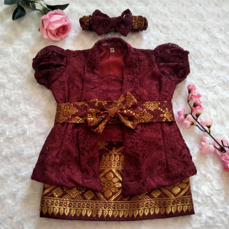 KEBAYA BAYI / KEBAYA ANAK PEREMPUAN / KEBAYA BALI / SETELAN BAJU ADAT BALI maroon
