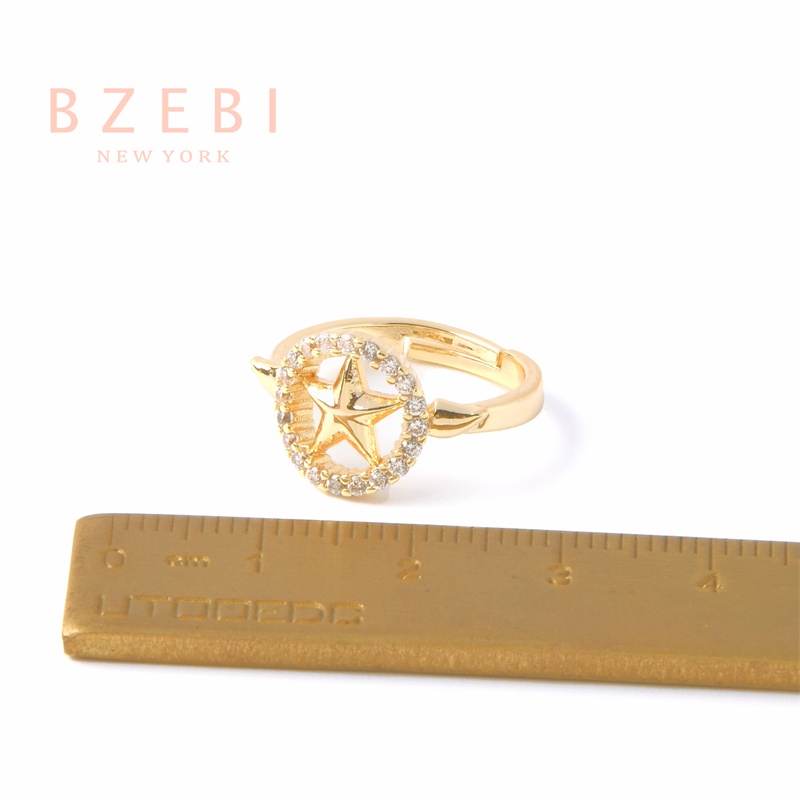 Bzebi Cincin Emas 18k Model Terbuka Adjustable Hias Berlian Gaya Korea Untuk Wanita 249r