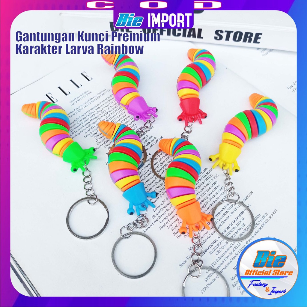 Gantungan Kunci Larva Rainbow Rubber Bisa Goyang Best Seller