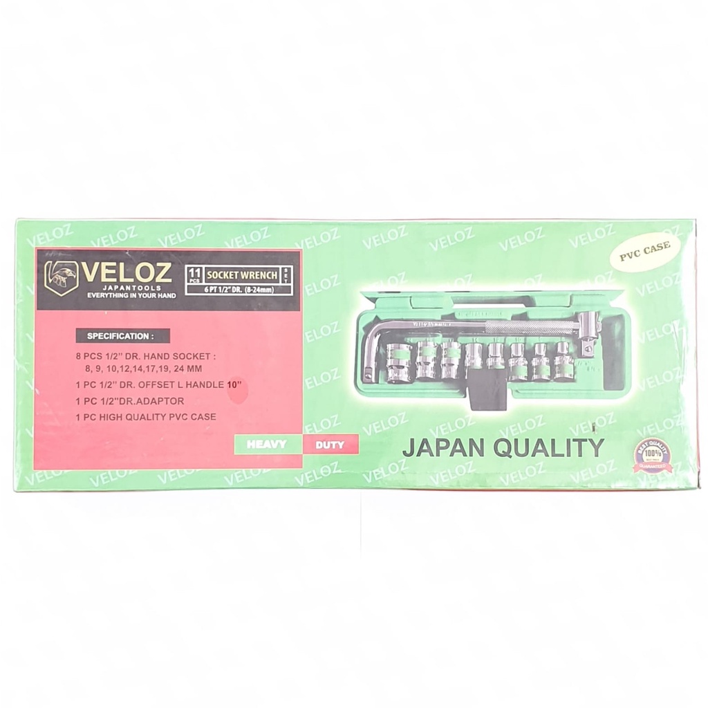Veloz Premium SET 8-24  Kunci Sok Sock Socket 11 Pcs 8-24mm 6PT 1/2&quot; Chrome Vanadium Steel