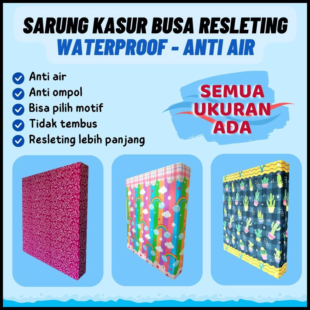 Sarung Kasur Resleting Waterproof Anti Air / Sarung Kasur Busa Inoac Waterproof / Sprei Waterproof Resleting