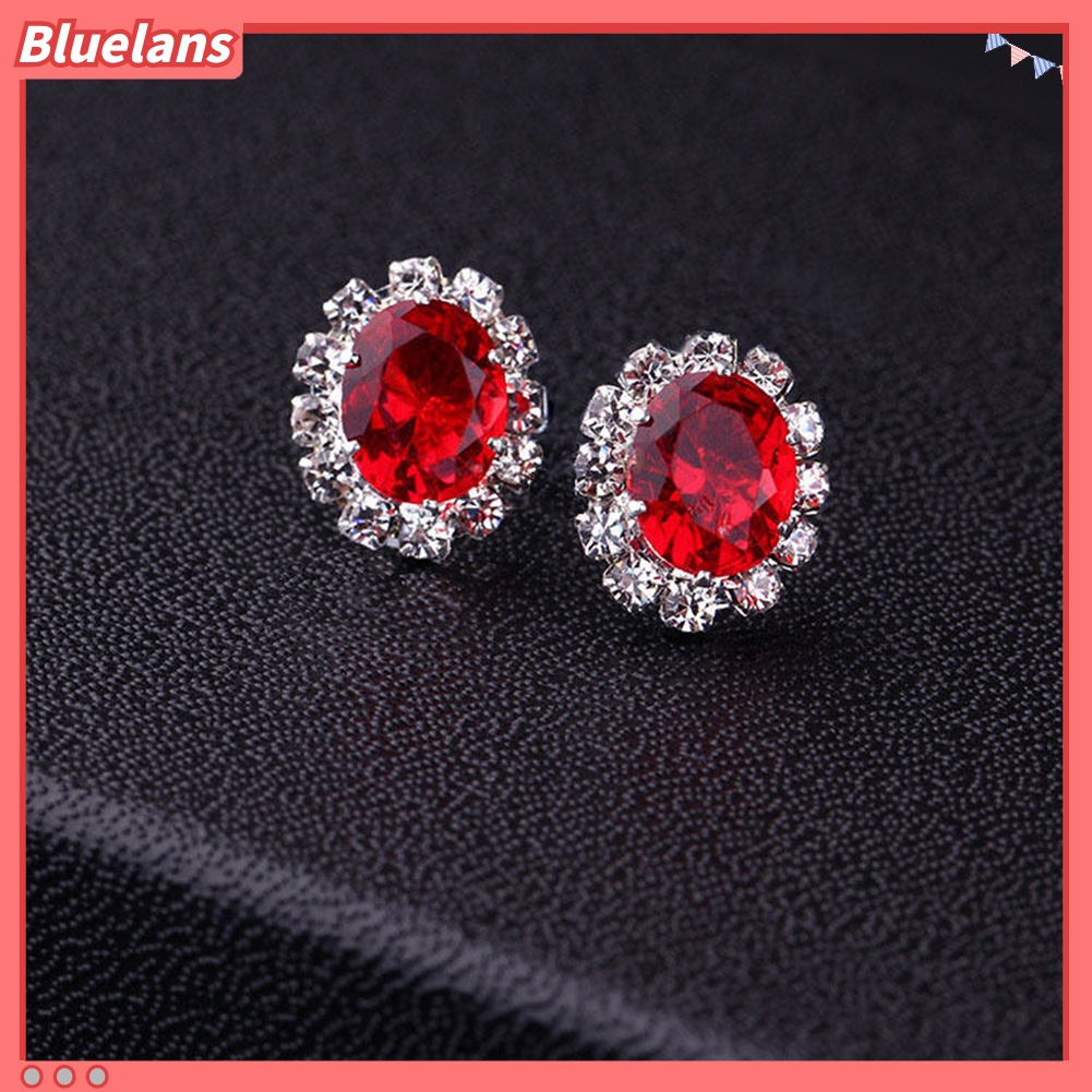 Bluelans Anting Stud Desain Bunga Aksen Berlian Imitasi Gaya Elegan Untuk Wanita