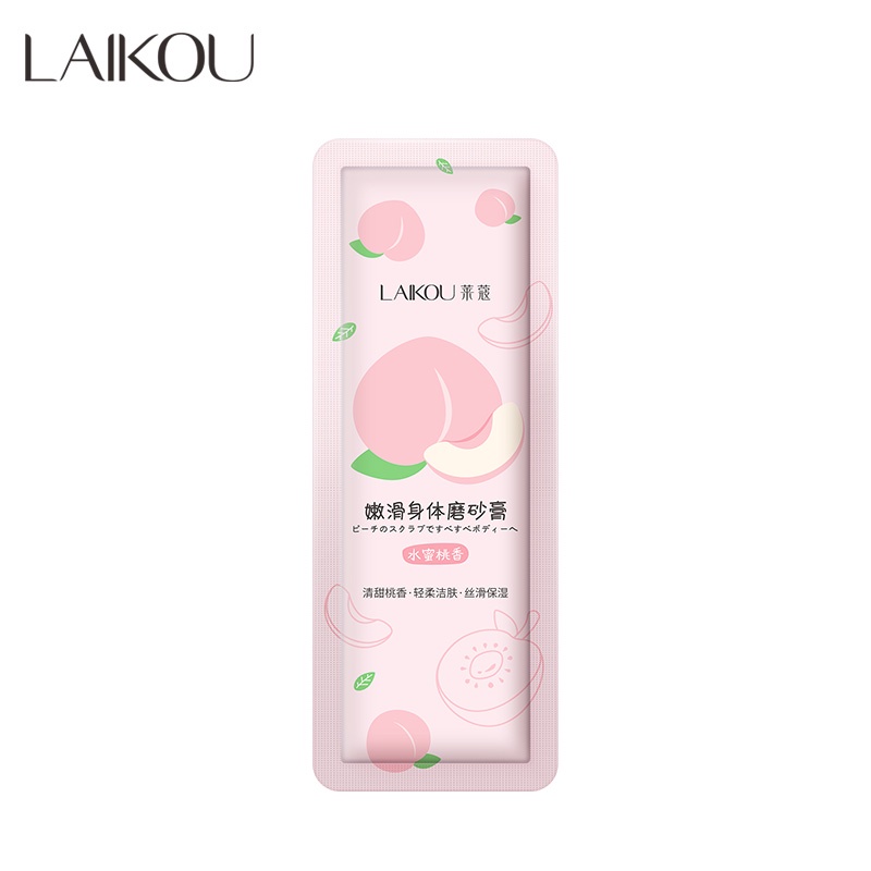 LAIKOU Peach Body Scrub Membersihkan Pori-Pori Pengelupasan Kulit Mati Pencerah 3g