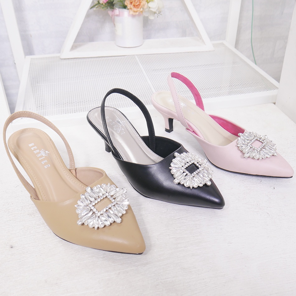 Bernx's Shoes - Jessica Sepatu Pesta Wanita Crystal Sling Back Heels 5 cm