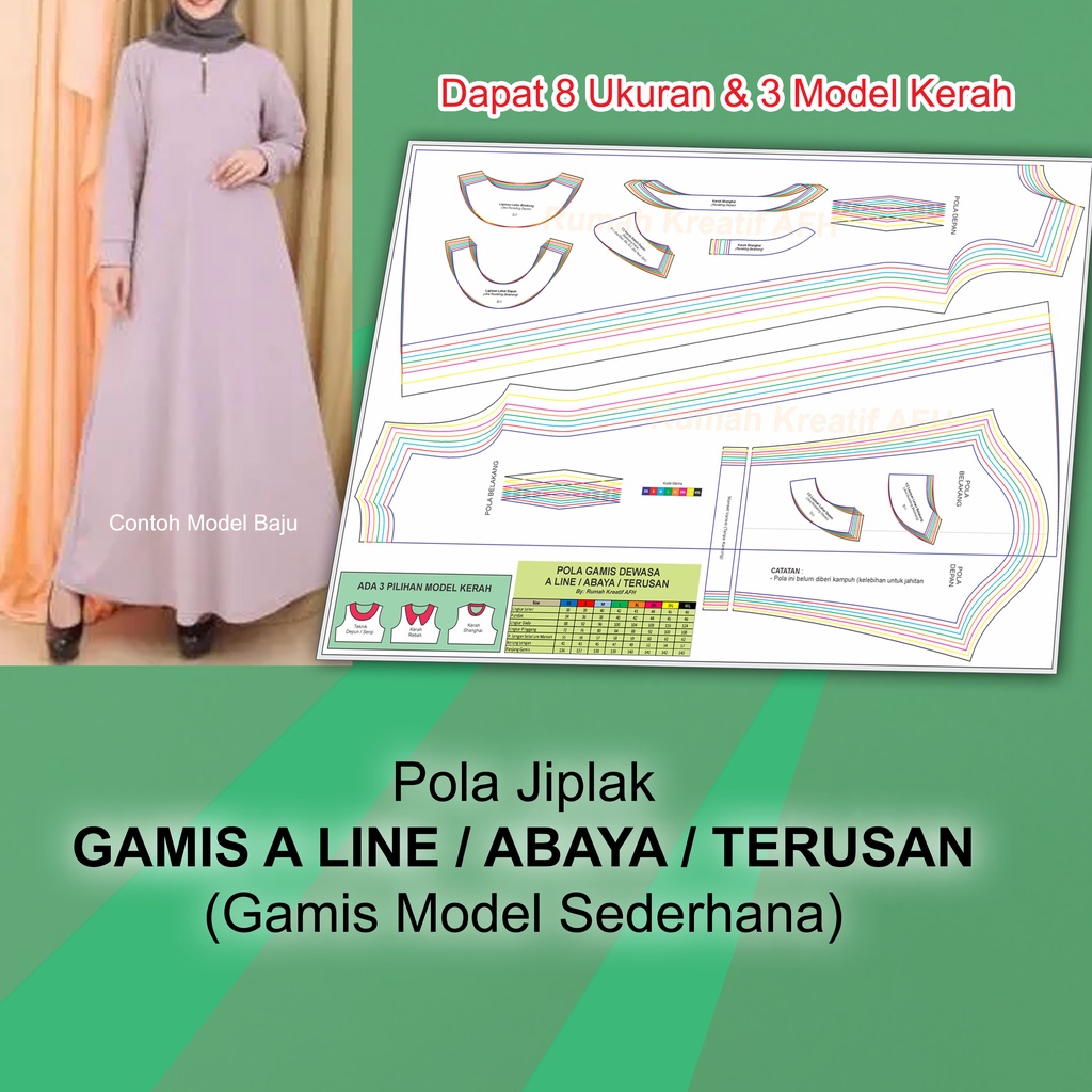 Pola Jiplak Gamis A Line Dewasa | Pola Gamis Abaya Dewasa | Pola Gamis Terusan | Pola Gamis Dewasa