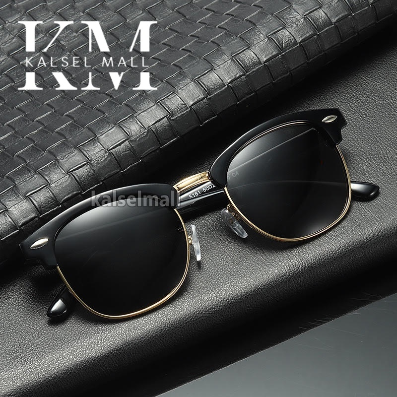 Kacamata Gaya Retro Aviator Hitam Frem Square Keren Kekinian Fashion Pria Wanita - Sunglasses UV400 Sunglass Half Frame Vincent Trompies KCH30