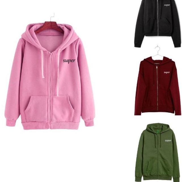 Sale Terbatas DaveCollection - Jaket Hoodie Wanita Babyterry Size L - XL SUPER AK151