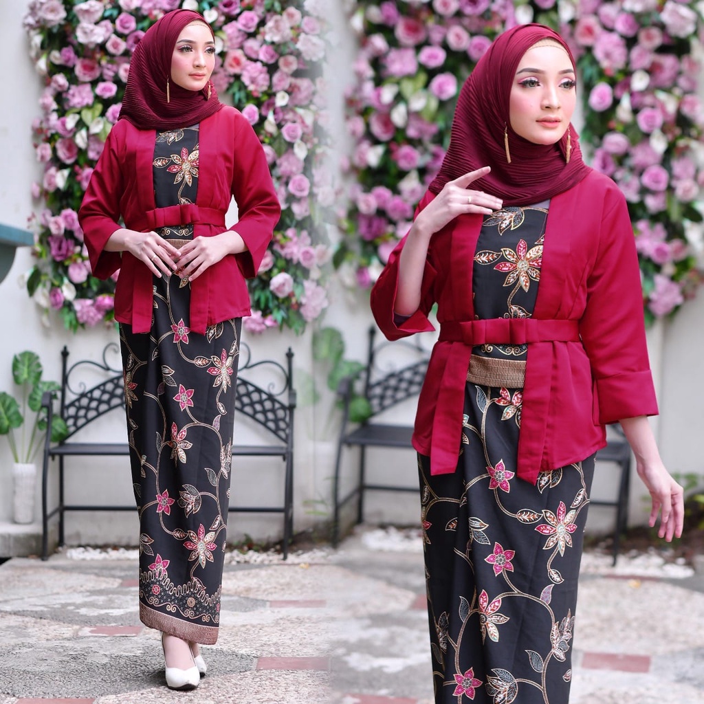 Setelan baju batik kebaya modern kutu baru & rok Elnira Lengan pendek 5 WARNA ~Kebaya Modern ~ Rok P