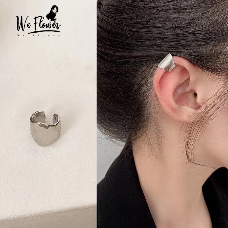 We Flower 1PC Anting Klip Tulang Rawan Telinga Tanpa Tindik Bentuk Geometris Warna Silver Untuk Unisex