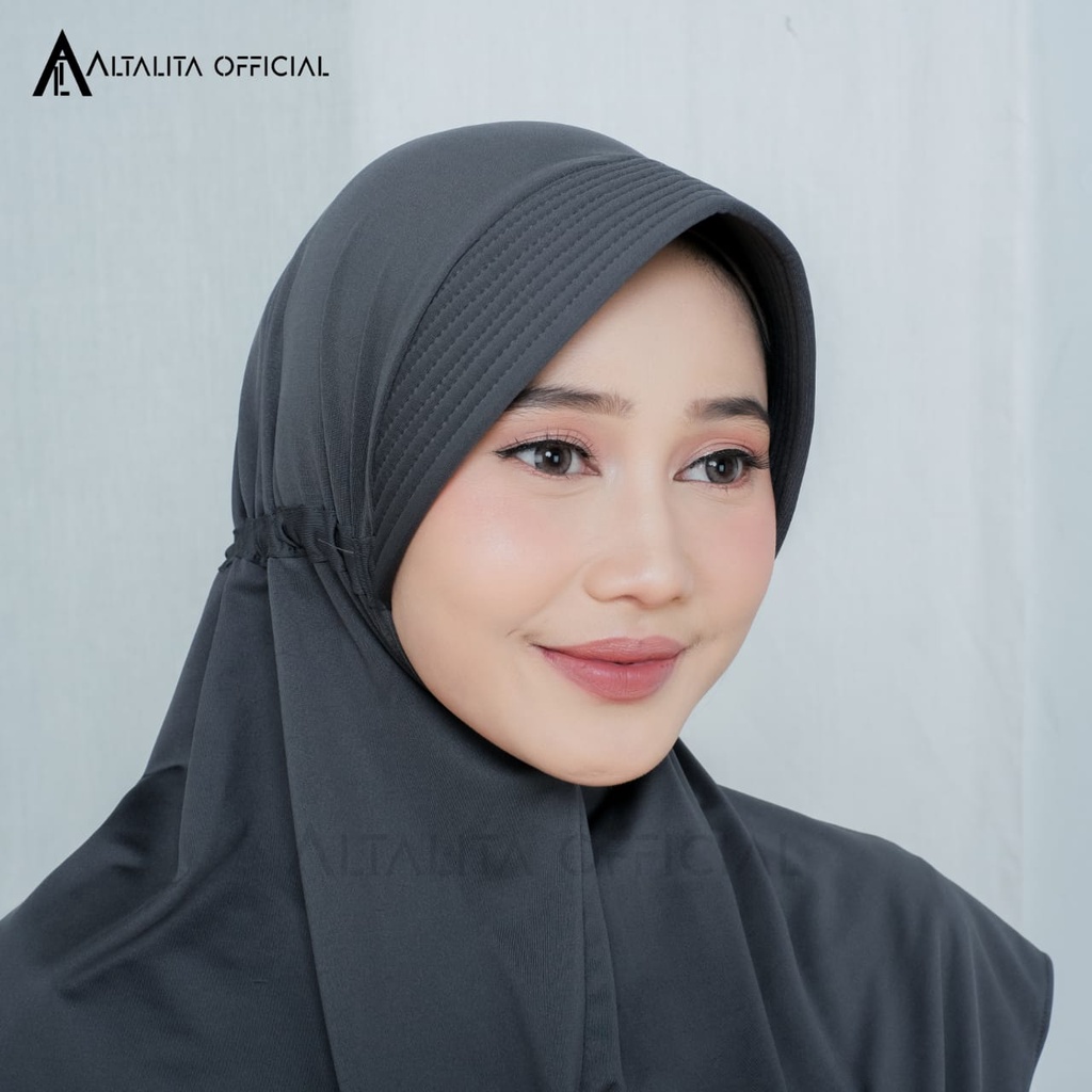 Altalita - Kerudung Instan Bergo Serut Jokowi Menutup Dada pet Antem Polos Bahan Jersey Premium Cocok untuk Sekolah Olahraga Volly Futsal Senam dan Sehari-hari