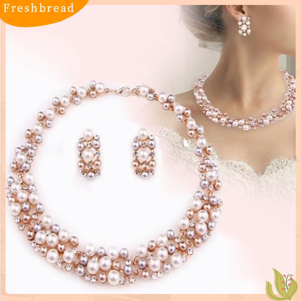 2pcs / Set Kalung Anting Mutiara Imitasi Multi Warna Permukaan Halus Untuk Aksesoris Pernikahan Wanita