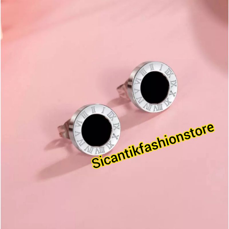 Anting Titanium Stud B&lt;lgr Angka Romawi Untuk Wanita dan Pria Warna Rose Gold, Gold