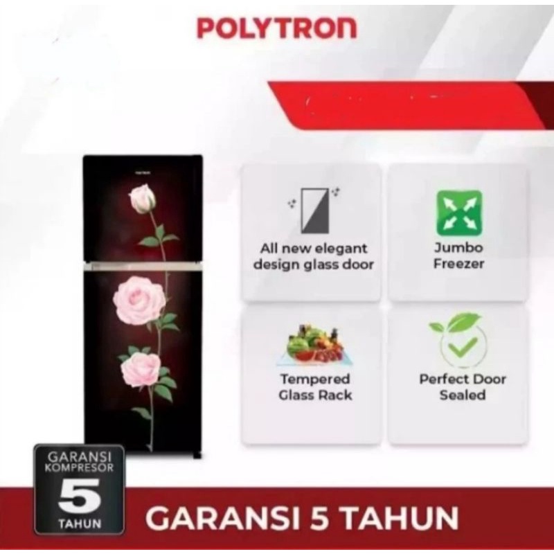 Kulkas Polytron PRM-21ORX | 2 pintu PRM21OX 210X  bunga 210L mawar