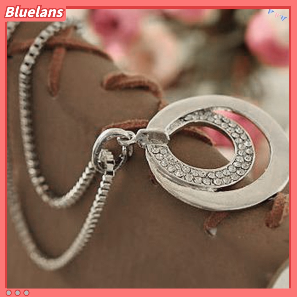 Bluelans Women Fashion Double Circles Rhinestone Inlaid Long Chain Necklace Jewelry Gift