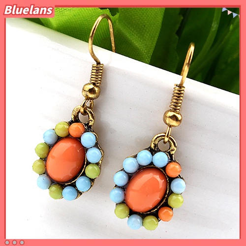 Bluelans Women Boho Colorful Hollow Statement Chain Choker Necklace Hook Earrings Set