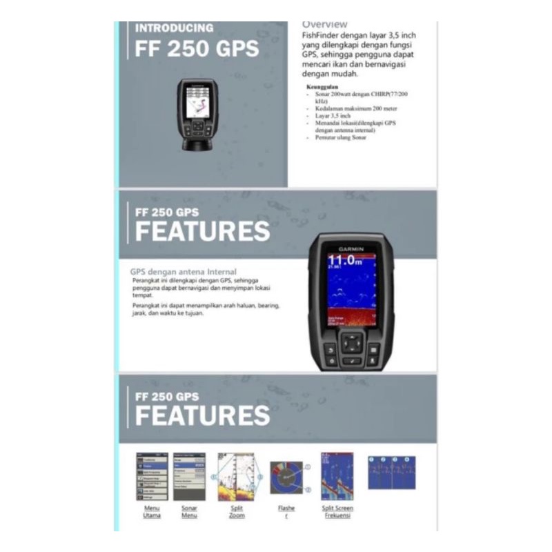 Garmin Fishfinder 250 GPS Pelacak Ikan