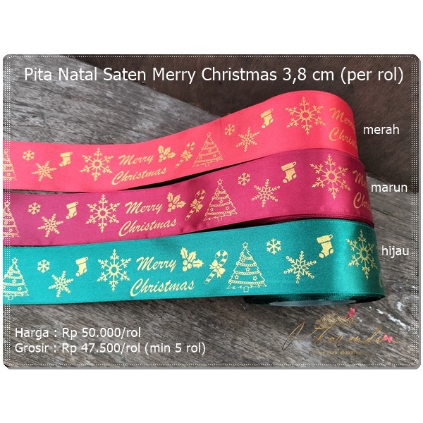 

GNATL-319 : Pita Natal Saten Merry Christmas 3,8cm (per rol)