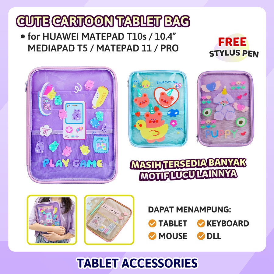 Sleeve Pouch Tablet 10 10.2 10.5 10.9 Tas Portabel Cute Casing Cover Lucu Huawei Matepad T10s 10.1 1