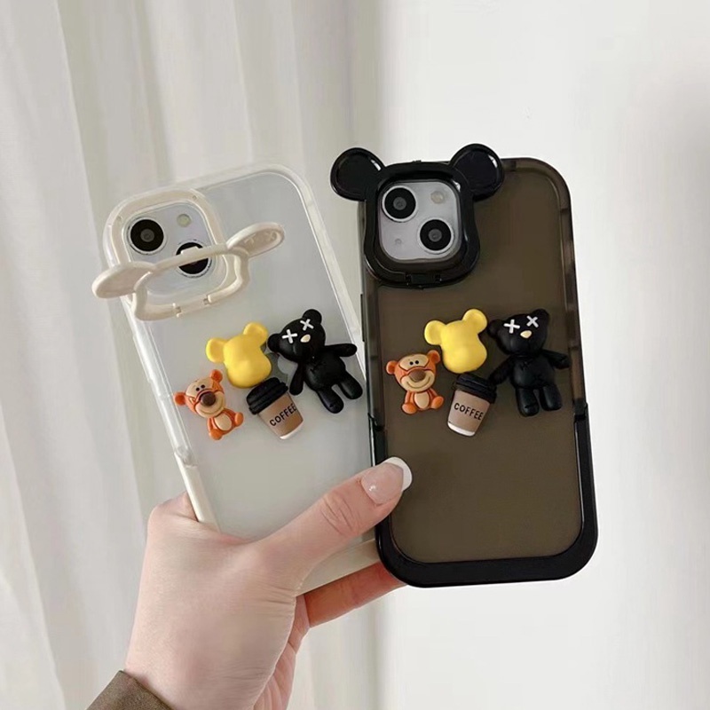 Casing Soft Case IPhone XS Max XR 11 12 13 14 Pro Max 14 pLUS 7 + 8 + Aksen Boneka Beruang 3D