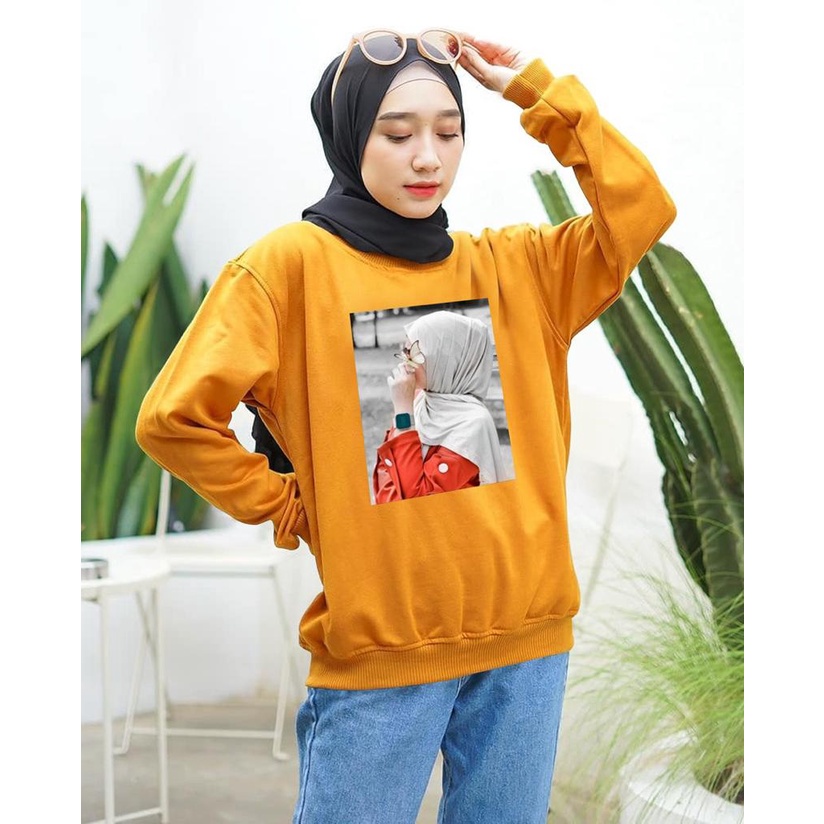 Kaos Lengan Panjang DTF HIJAB RED / Kaos Sweatshirt / Atasan Wanita / Atasan Wanita Lengan Panjang