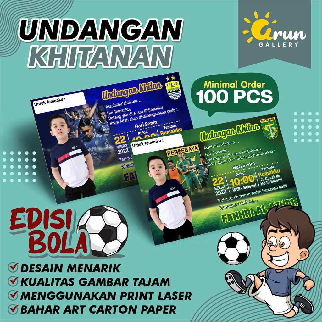 UNDANGAN KHITANAN ANAK TEMA BOLA / UNDANGAN KHITAN / UNDANGAN ANAK