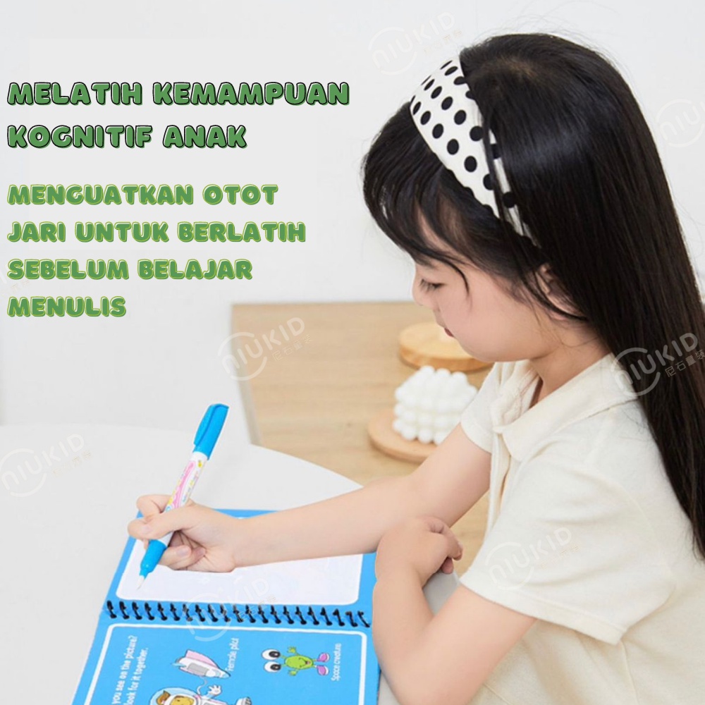 NIUKID MAGIC WATER BOOK MAGIC WATER PEN BUKU GAMBAR MEWARNAI BUKU WARNA MAINAN EDUKASI ANAK