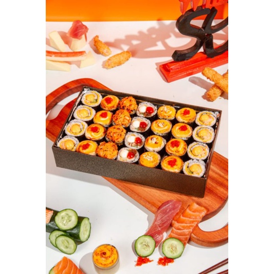 

Grande Package 28 pcs, SUSHI PLATTER/SUSHI BOX