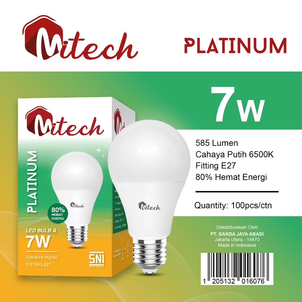 Lampu Led MiTech Platinum A Bulb 7w 7 Watt Bohlam Led Bergaransi 1Thn
