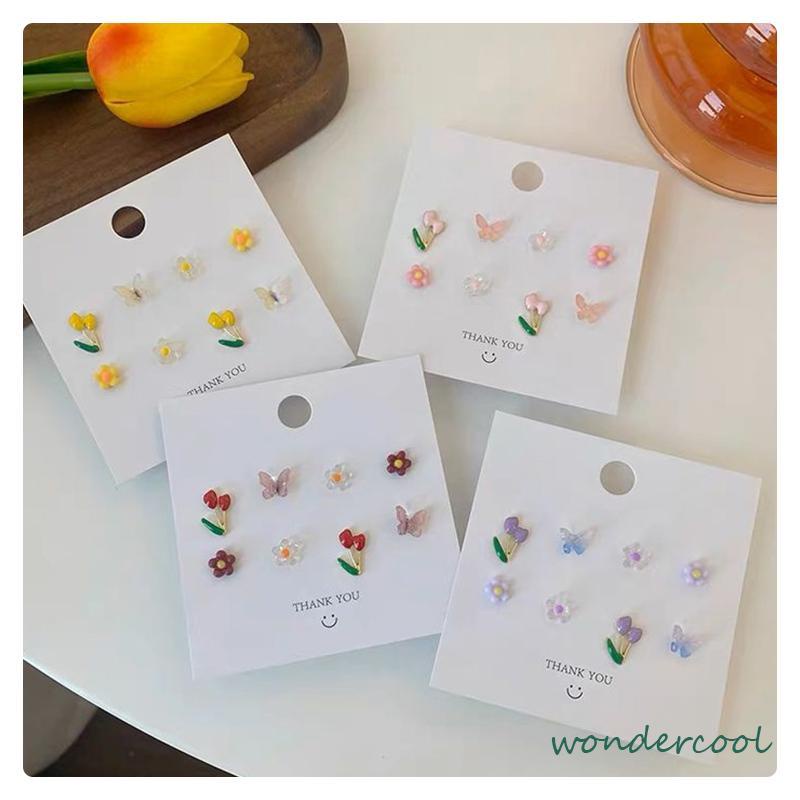 Anting Set Perhiasan Anting-anting Kupu-kupu Bunga Berwarna-Warni-Won