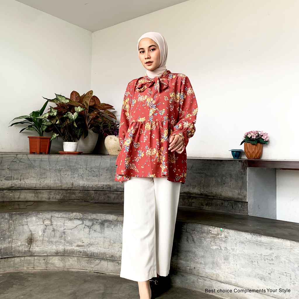 Qyara Blouse Atasan Wanita Motif Bunga By Mahyra