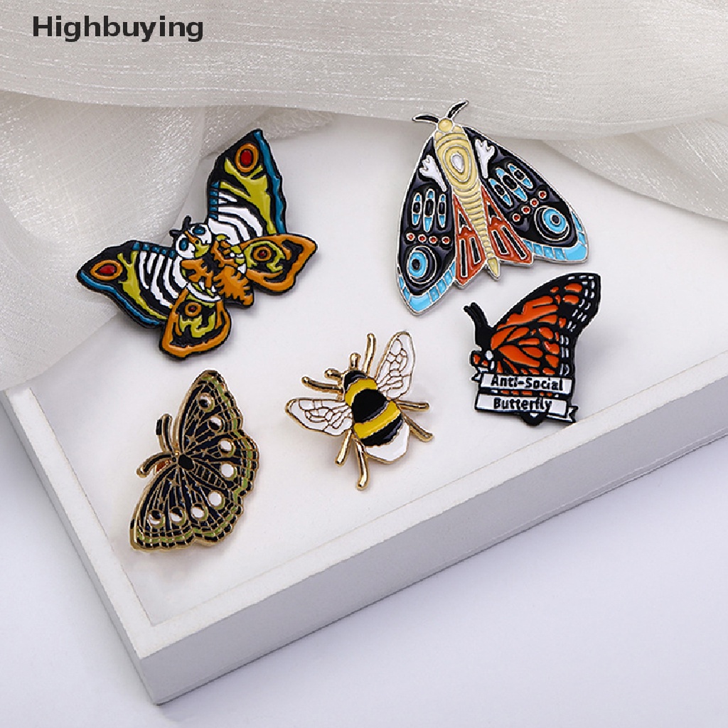 Bros Pin Enamel Bentuk Kupu-Kupu Lebah Lily of the Valley Warna Hitam Glory