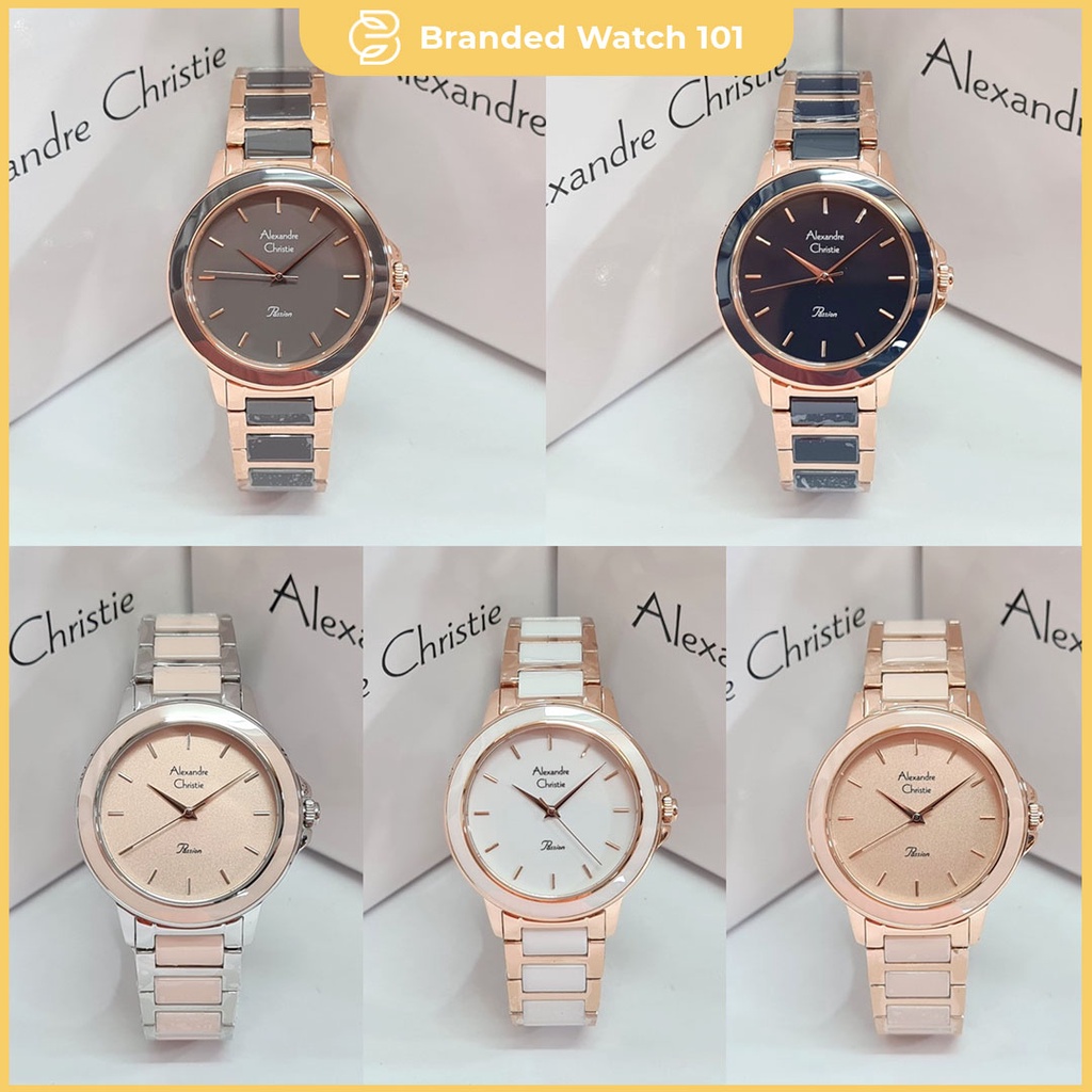 ORIGINAL Jam Tangan Wanita Alexandre Christie AC 2930 / AC2930 / 2930 Garansi Resmi 1 Tahun, Stainless Combinasi Keramic